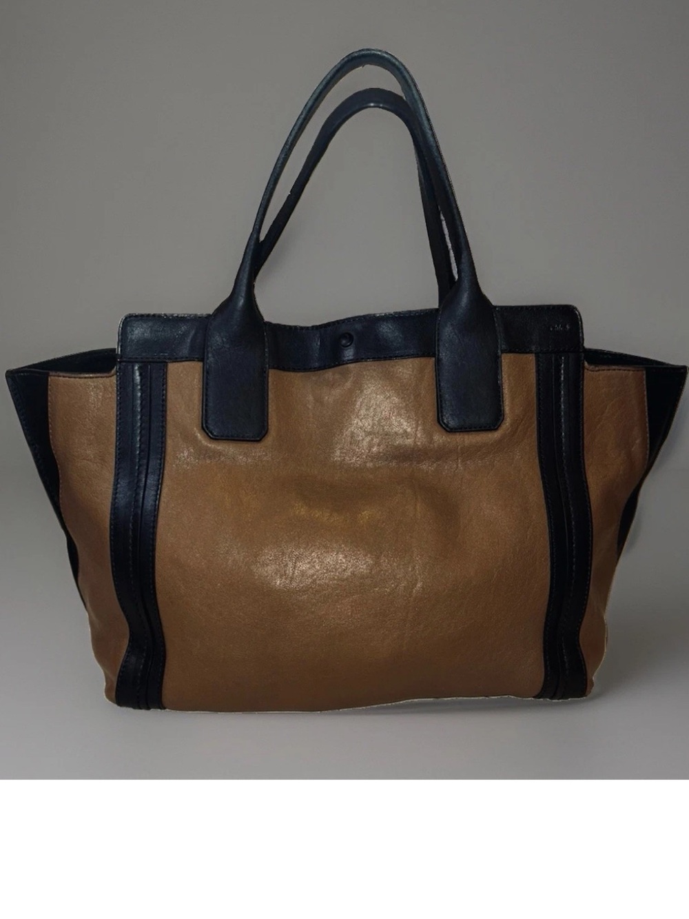 Chloe Alison Bicolor Tan Black Leather Tote Bag Suede Lining Quiet Lux Rich Chic